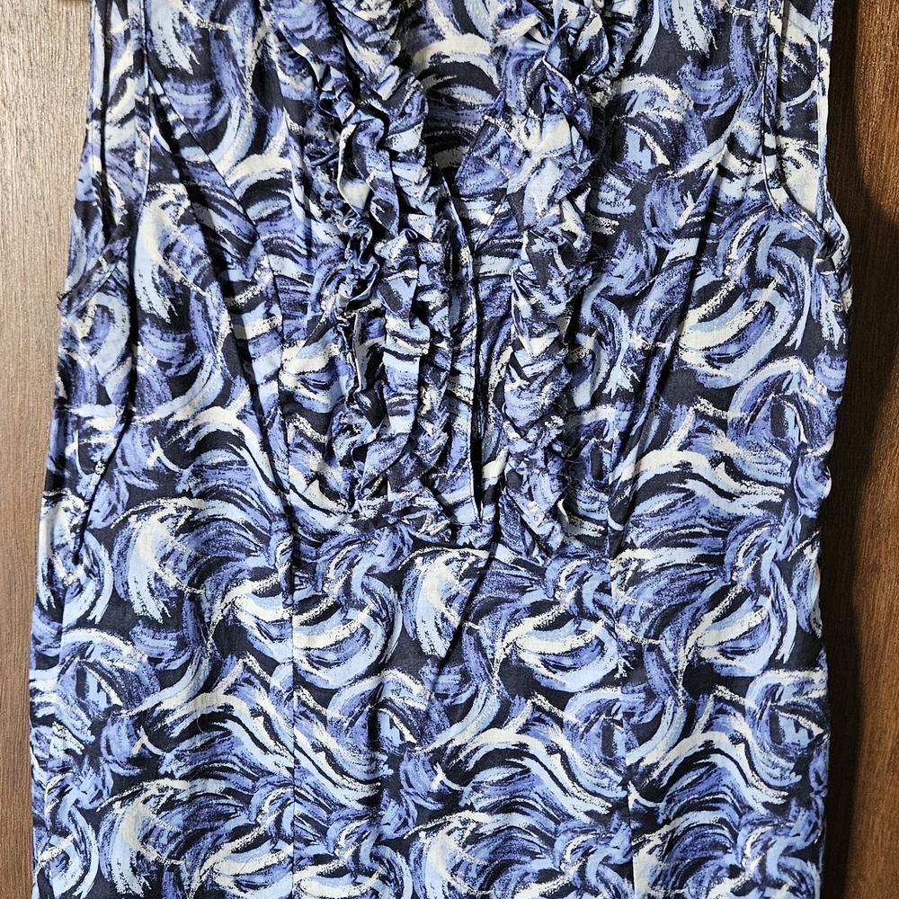 Gap Blue Swirl Ruffle V-Neck Women's Top